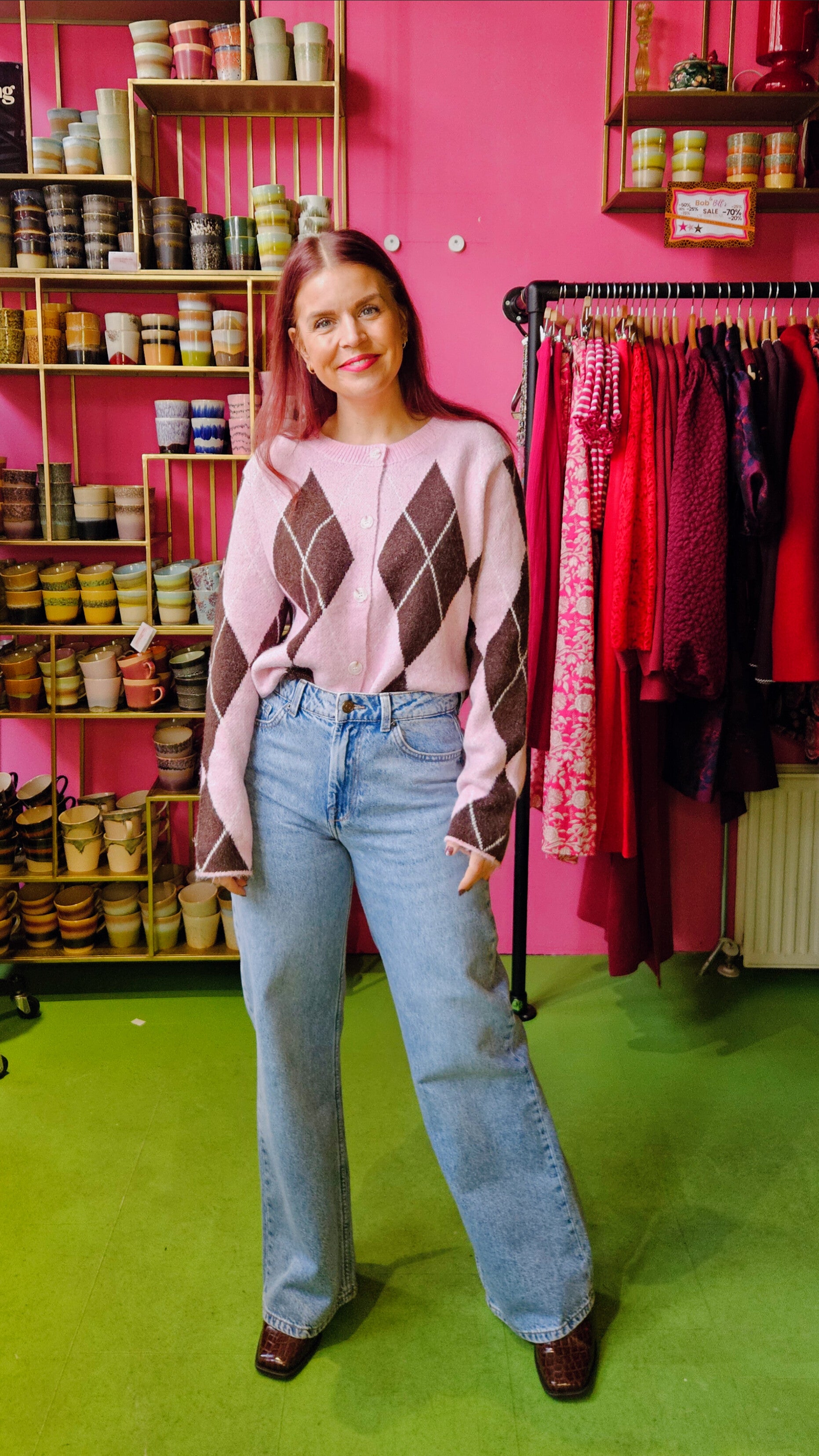 FRANNE DIAMOND CARIDGAN - PINK/BROWN