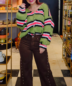 LILY STRIPED CARDIGAN - GREEN