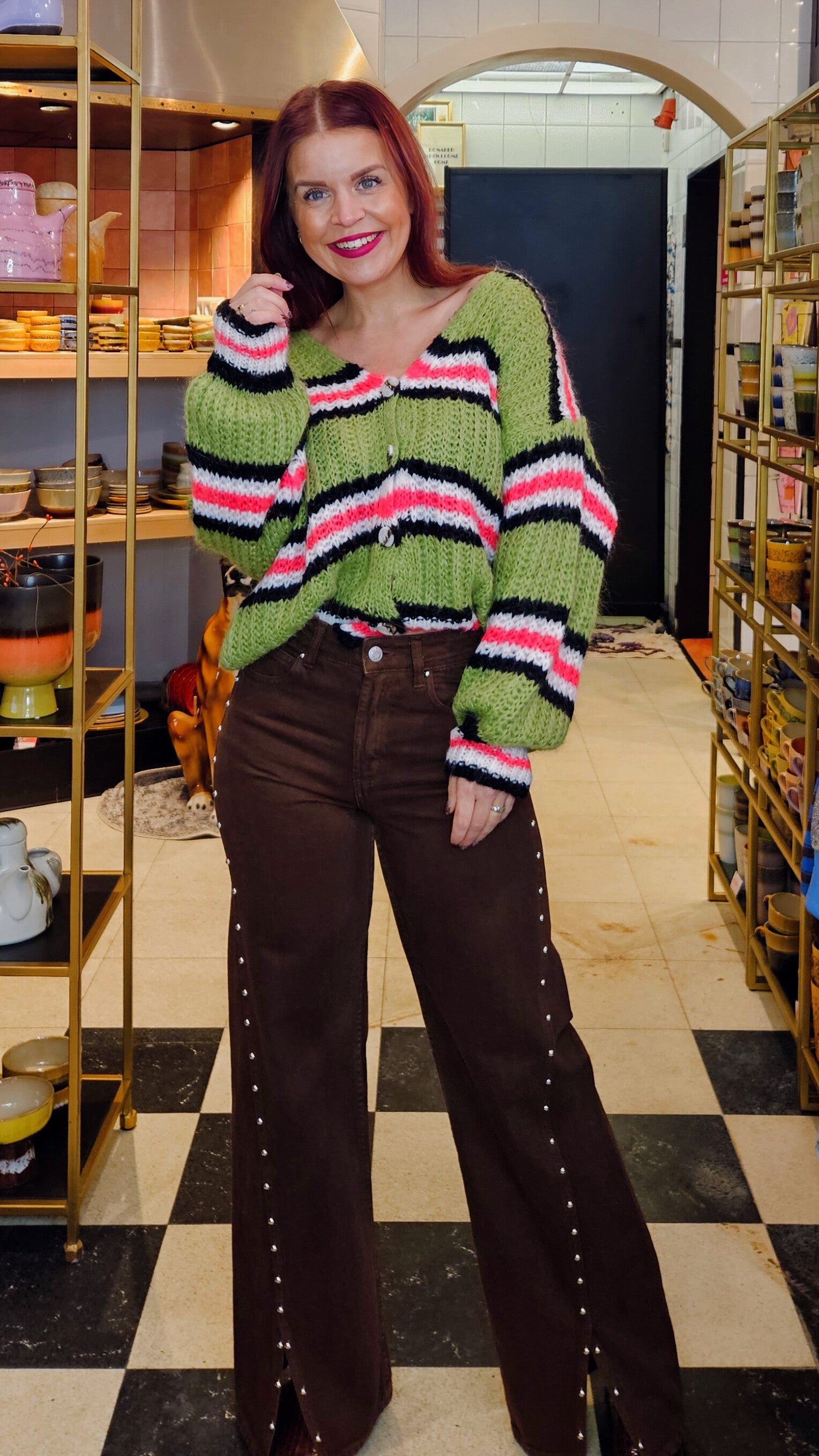 LILY STRIPED CARDIGAN - GREEN