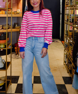 CHARLOT STRIPED PULLOVER - BLUE/FUCHSIA