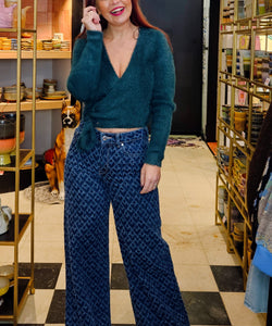 HAIRY WRAP CARDIGAN - GREEN