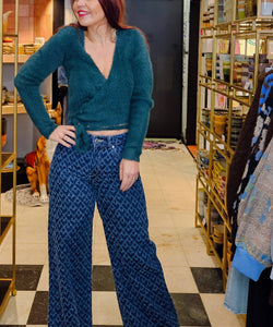 HAIRY WRAP CARDIGAN - GREEN