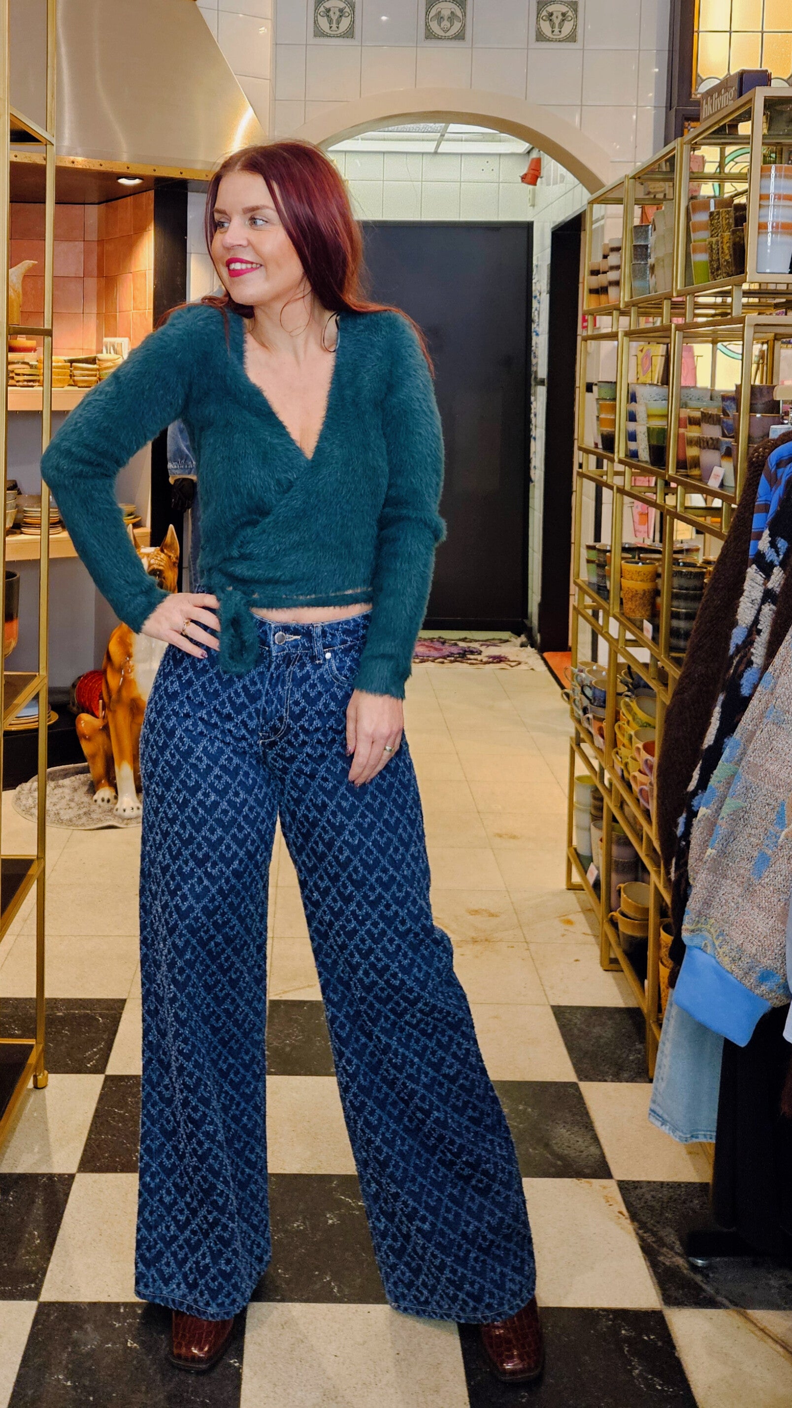 HAIRY WRAP CARDIGAN - GREEN