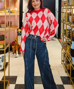 LYKKE DIAMOND KNIT - RED/PINK