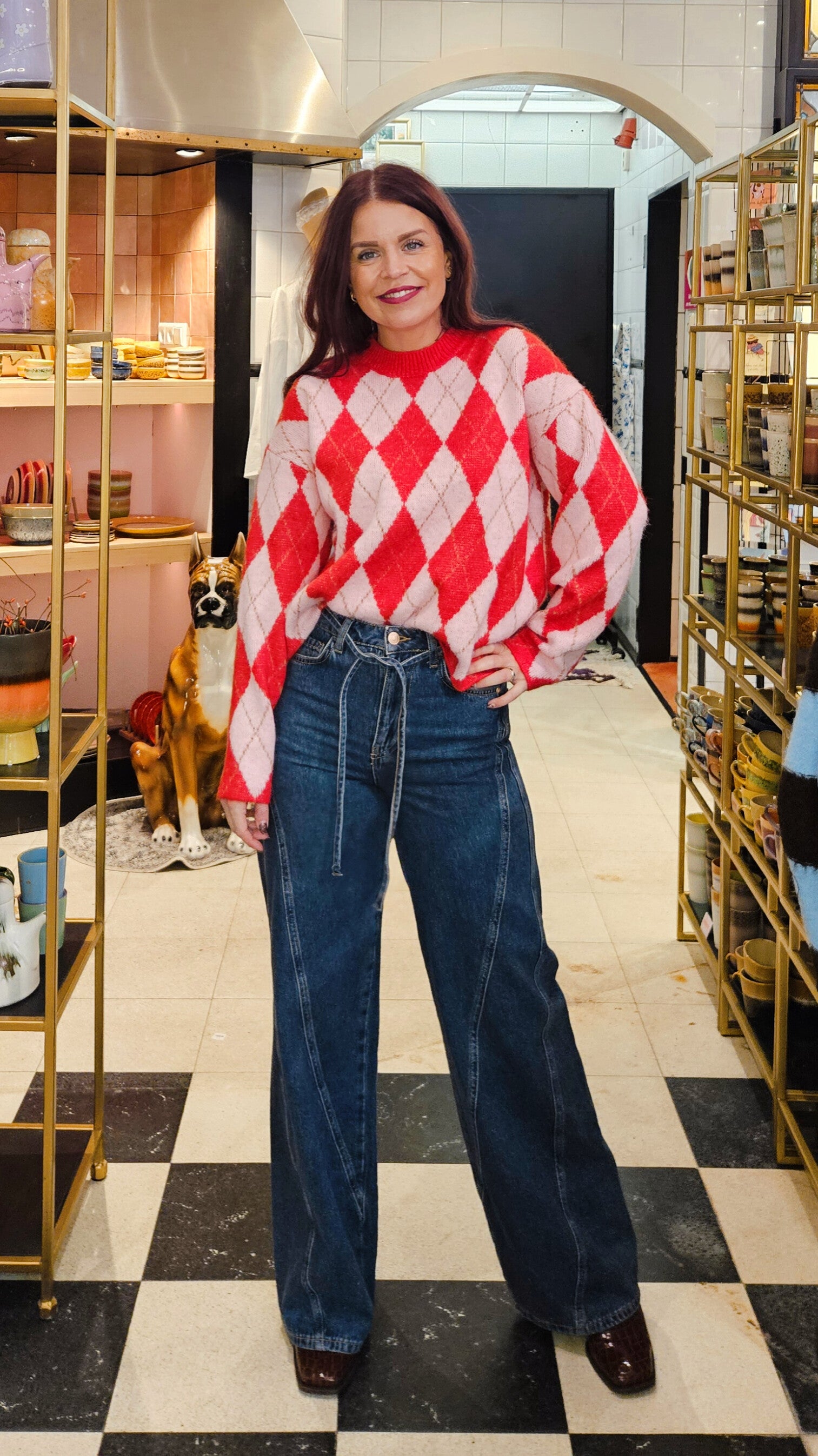 LYKKE DIAMOND KNIT - RED/PINK