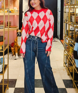 LYKKE DIAMOND KNIT - RED/PINK