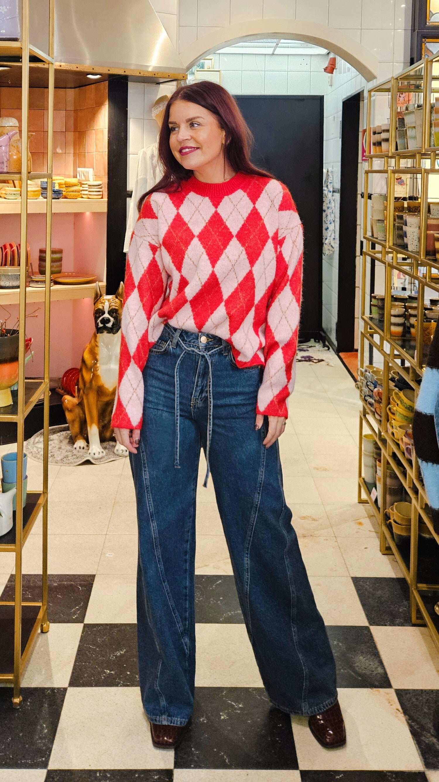 LYKKE DIAMOND KNIT - RED/PINK