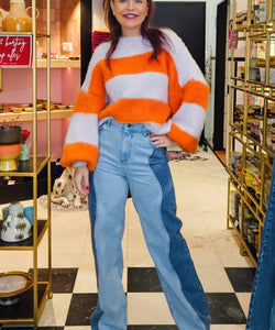 MICKY STRIPED SOFT KNIT - LILAC/ORANGE