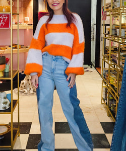 MICKY STRIPED SOFT KNIT - LILAC/ORANGE