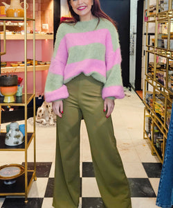 MICKY STRIPED SOFT KNIT - GREEN/PINK