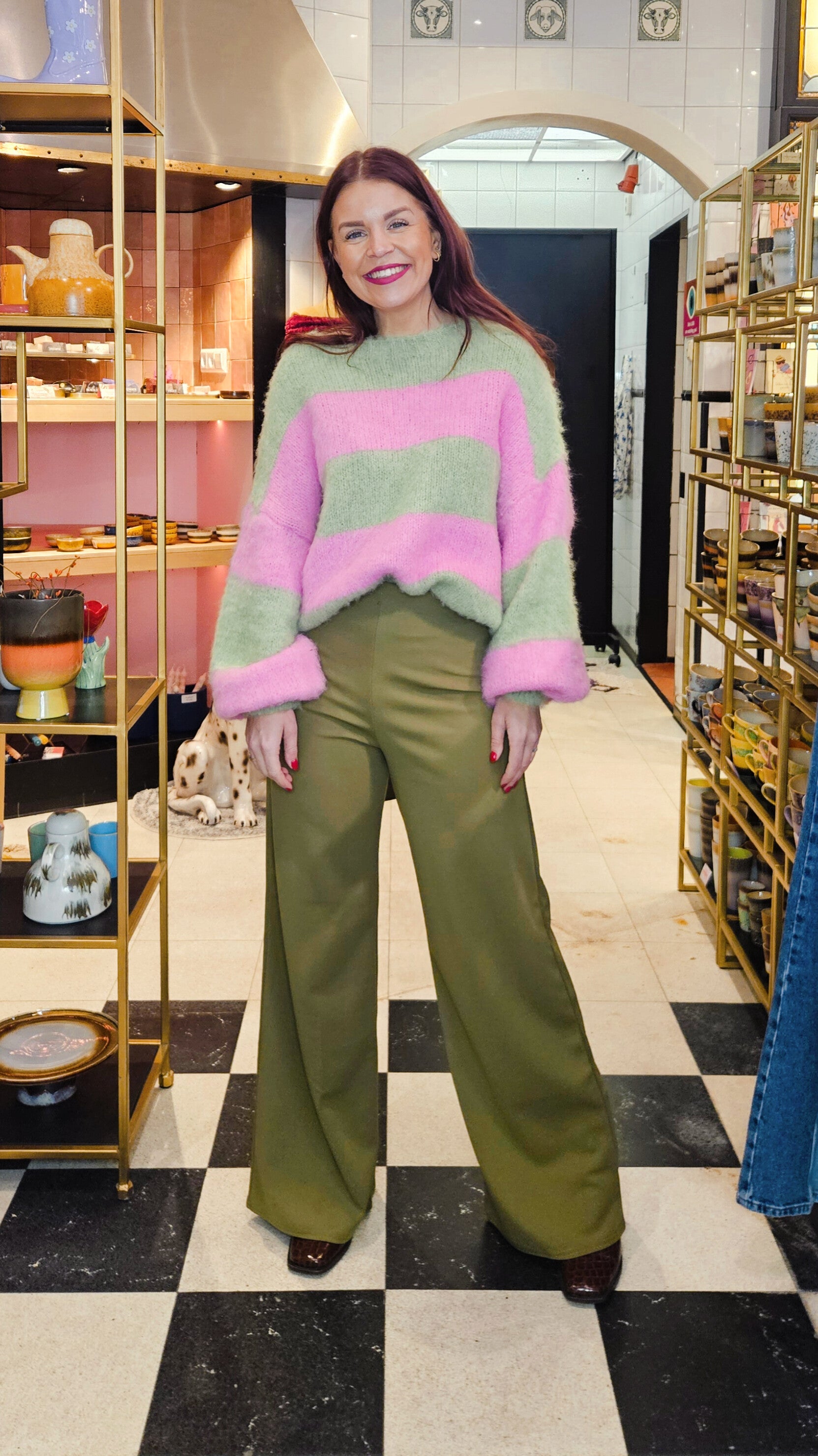MICKY STRIPED SOFT KNIT - GREEN/PINK