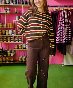 PALOMA STRIPED CARDIGAN - BROWN/BORDEAUX