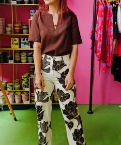 BONNYE WIDE LEG JEANS - FLOWER PRINT
