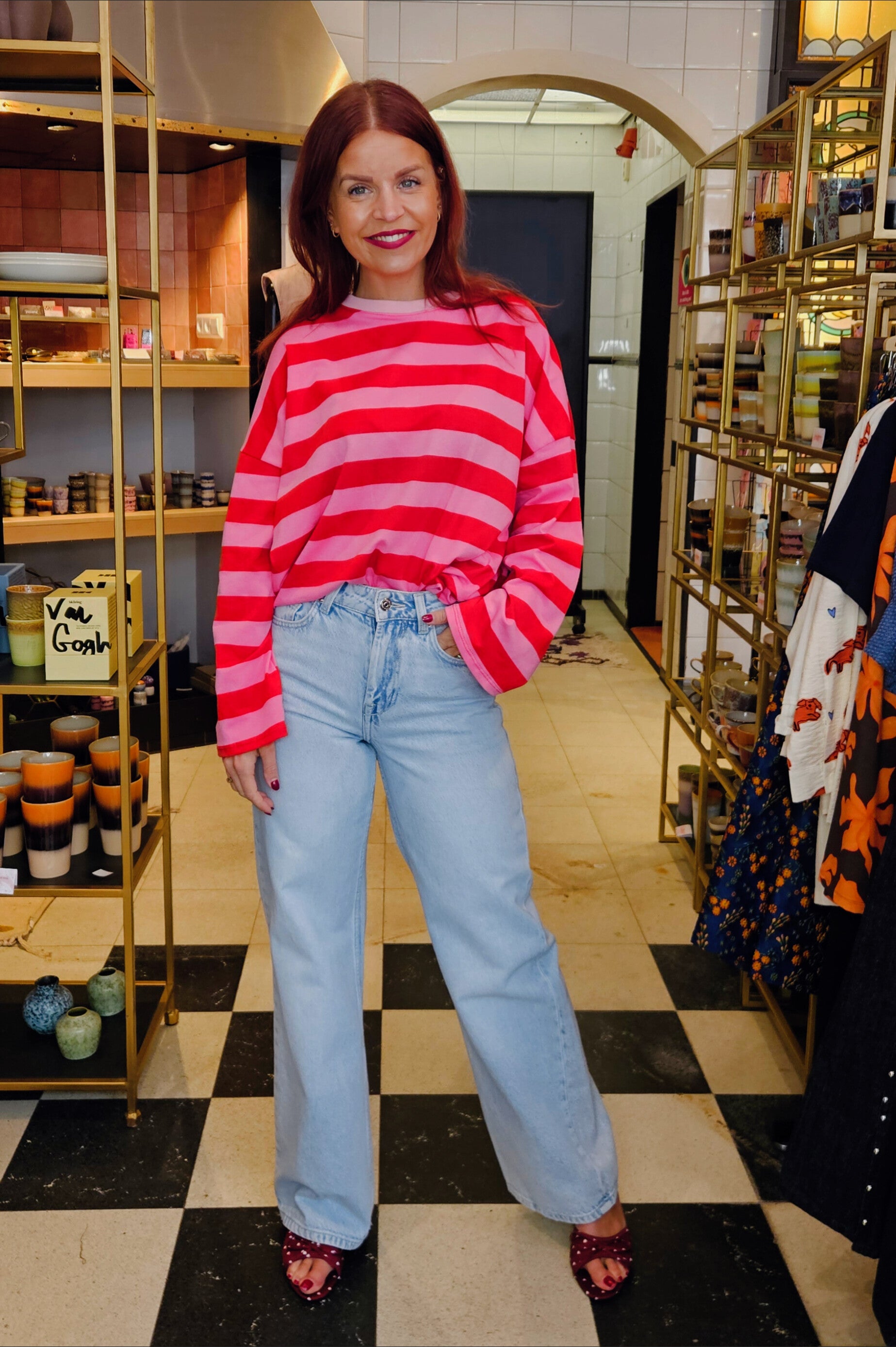 YUKA STRIPED SHIRT - FUCHSIA/RED