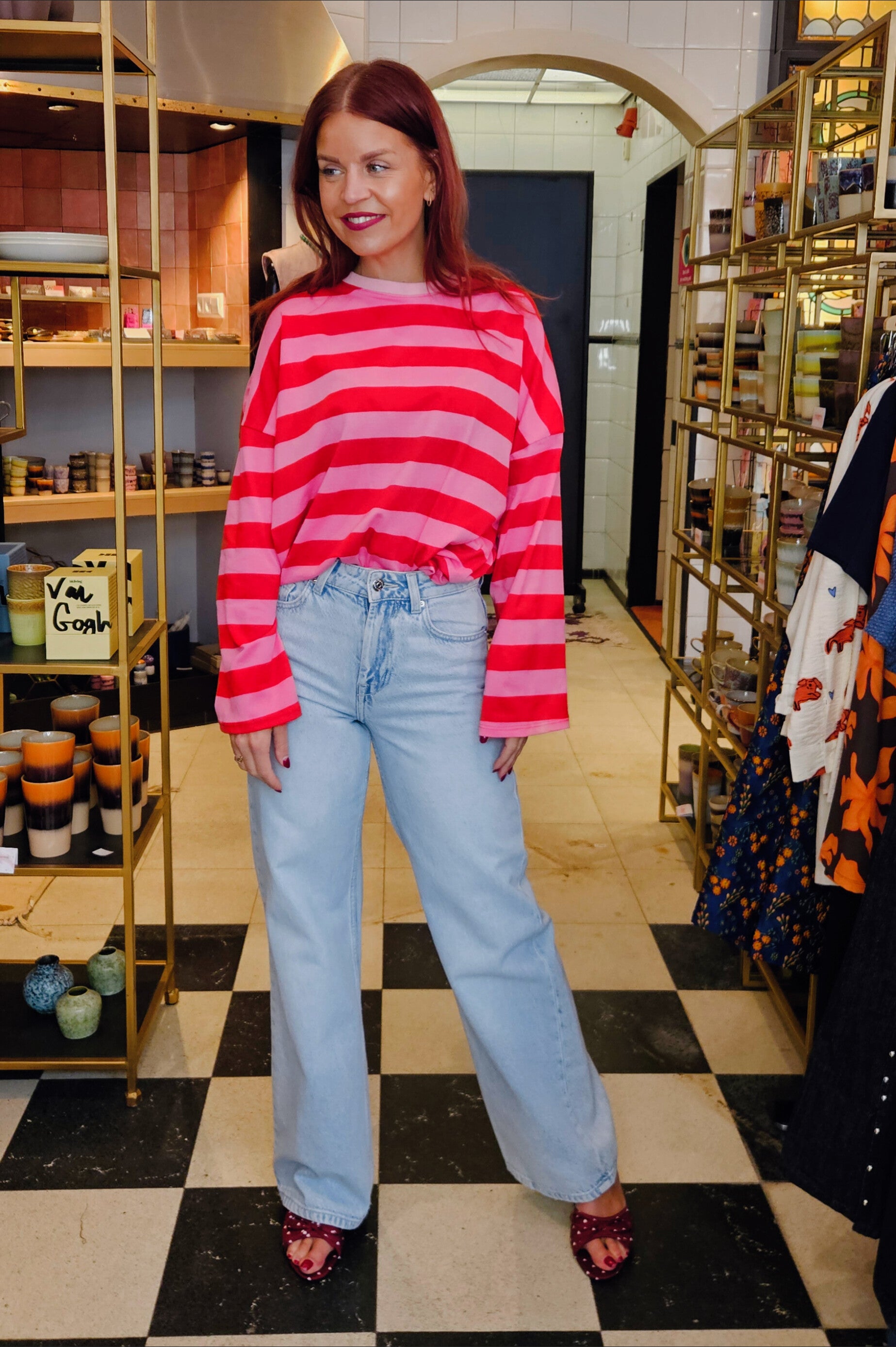 YUKA STRIPED SHIRT - FUCHSIA/RED