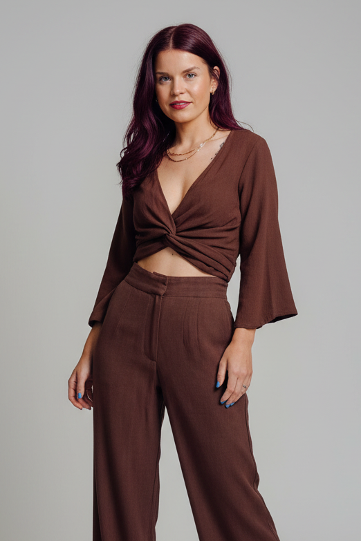 BOB & BILL | BERAWA SOPHIE WRAP TOP - ESPRESSO