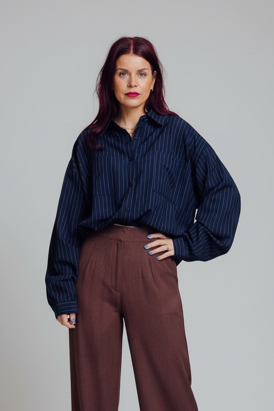 CHRIS PINSTRIPED JACKET - NAVY