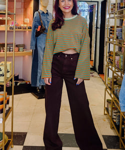 SAMMIE SUMMER STRIPED SHIRT - GREEN/BROWN