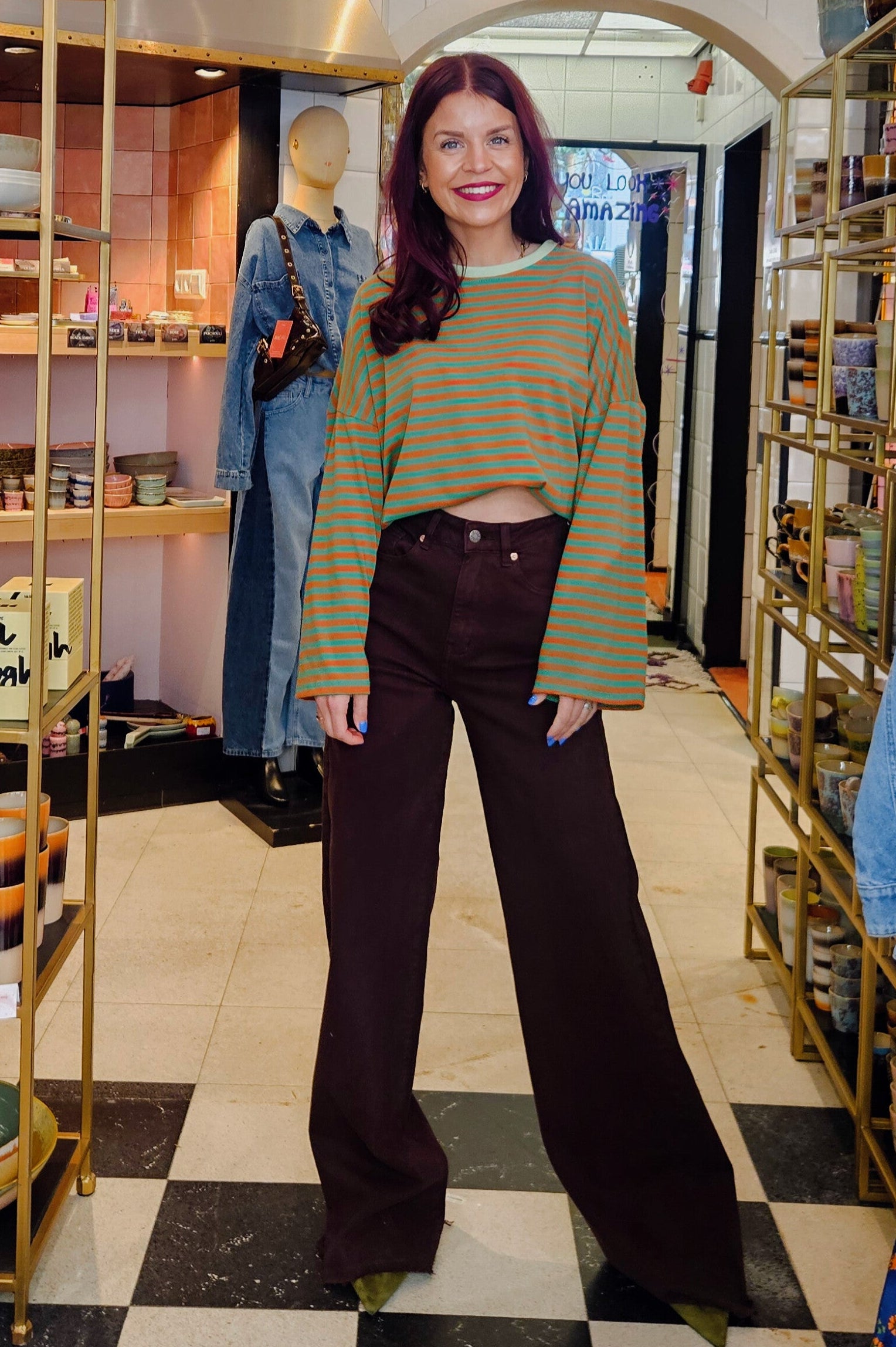 SAMMIE SUMMER STRIPED SHIRT - GREEN/BROWN