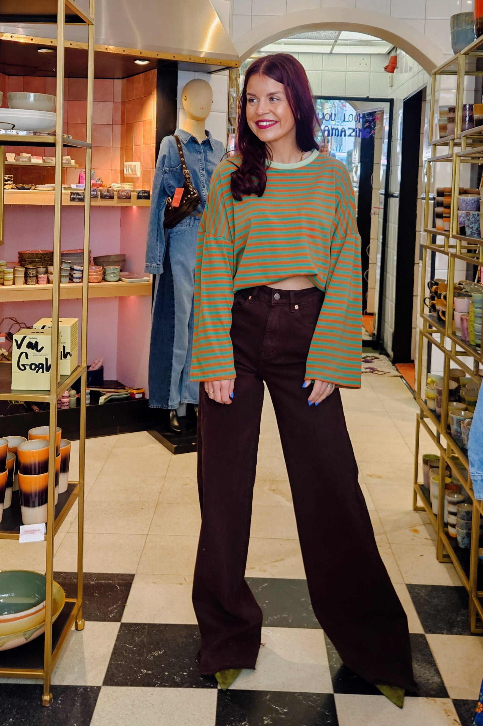 SAMMIE SUMMER STRIPED SHIRT - GREEN/BROWN