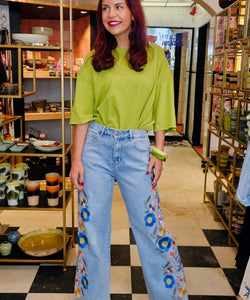NORAIN EMBROIDERY JEANS - BLUE