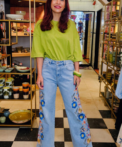 NORAIN EMBROIDERY JEANS - BLUE
