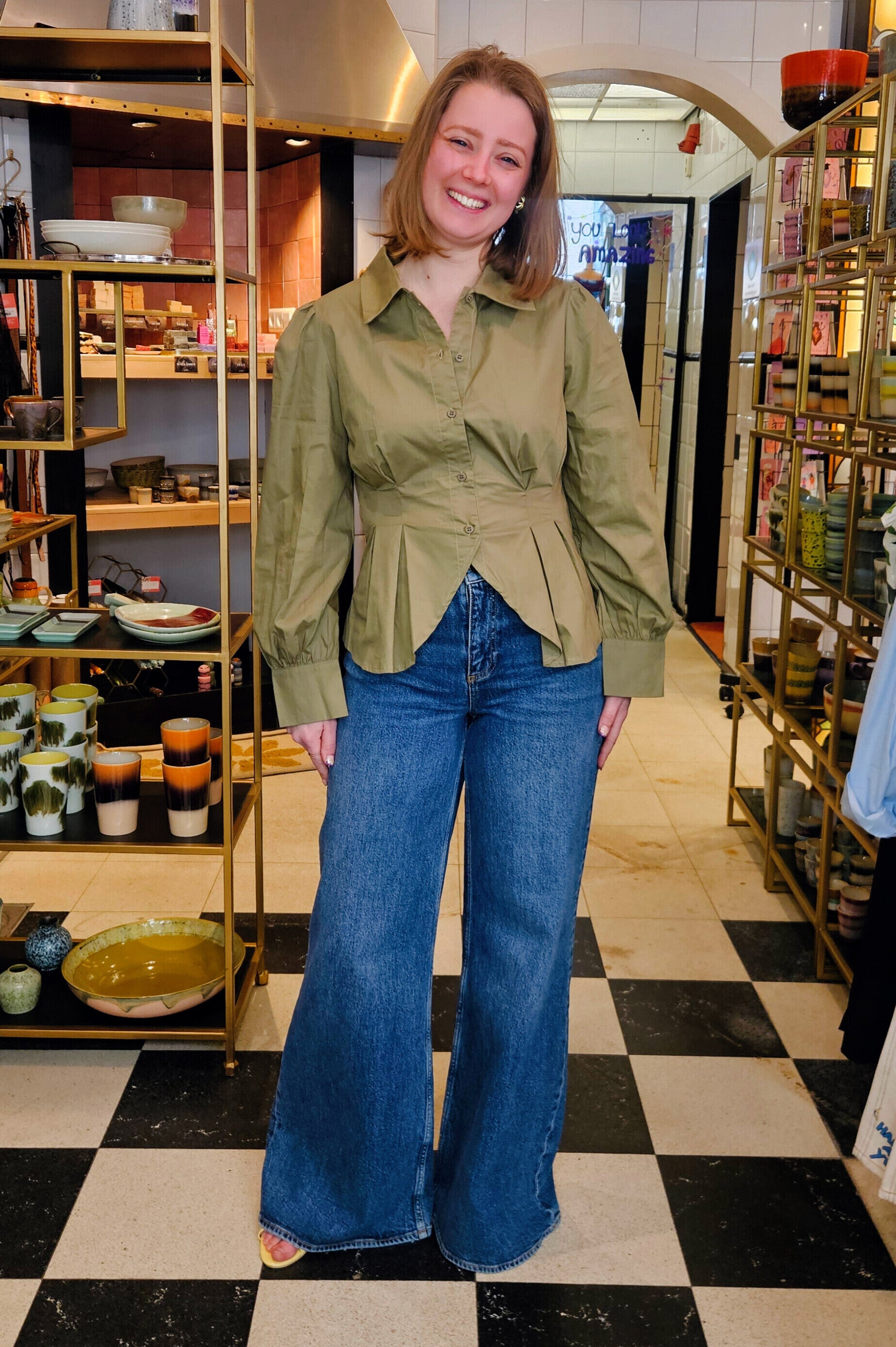 NANOE FITTED BLOUSE - KHAKI