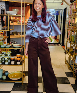SAMMIE SS STRIPED TEE - BROWN/BLUE