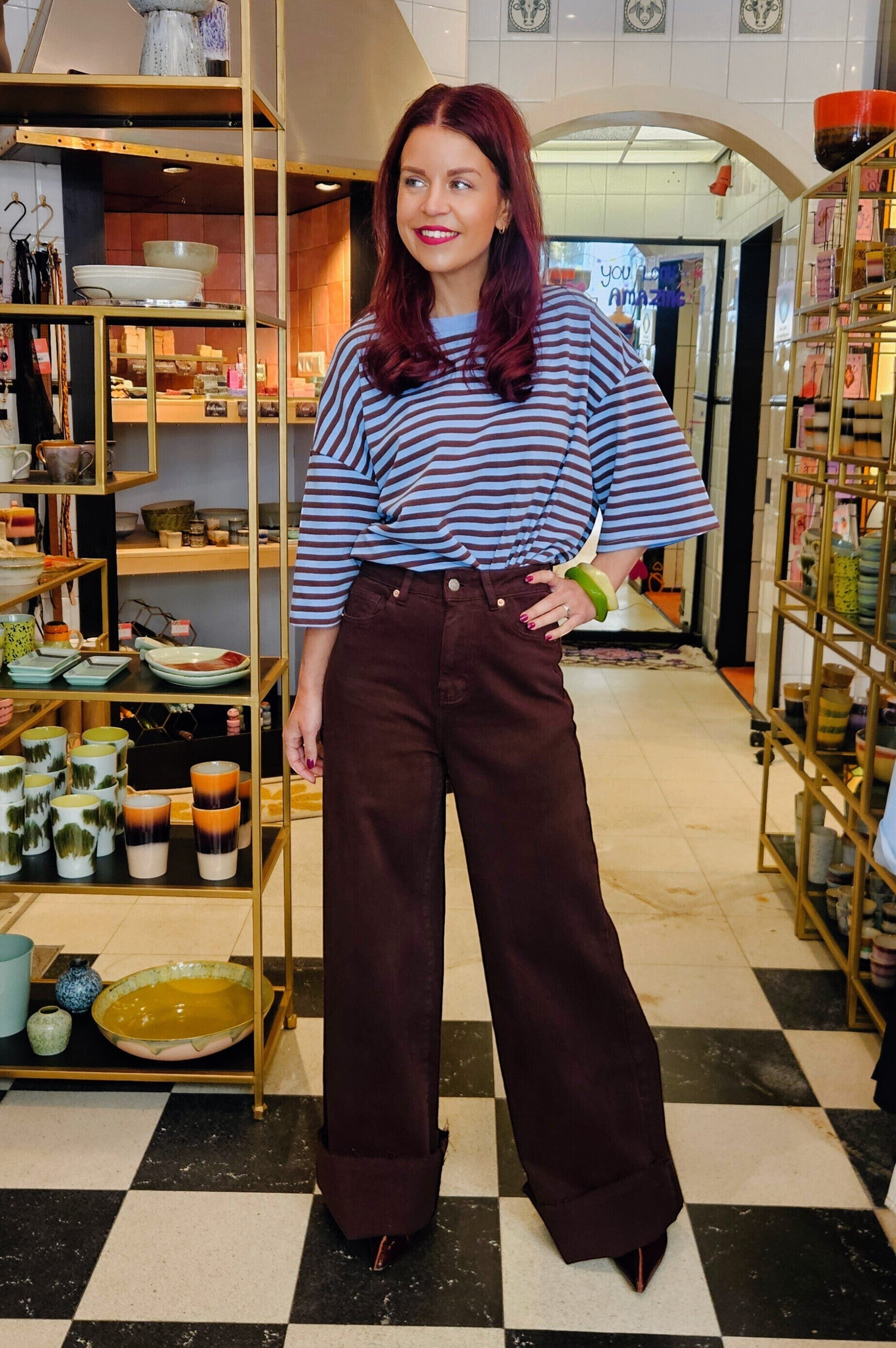 SAMMIE SS STRIPED TEE - BROWN/BLUE
