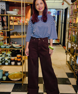 SAMMIE SS STRIPED TEE - BROWN/BLUE