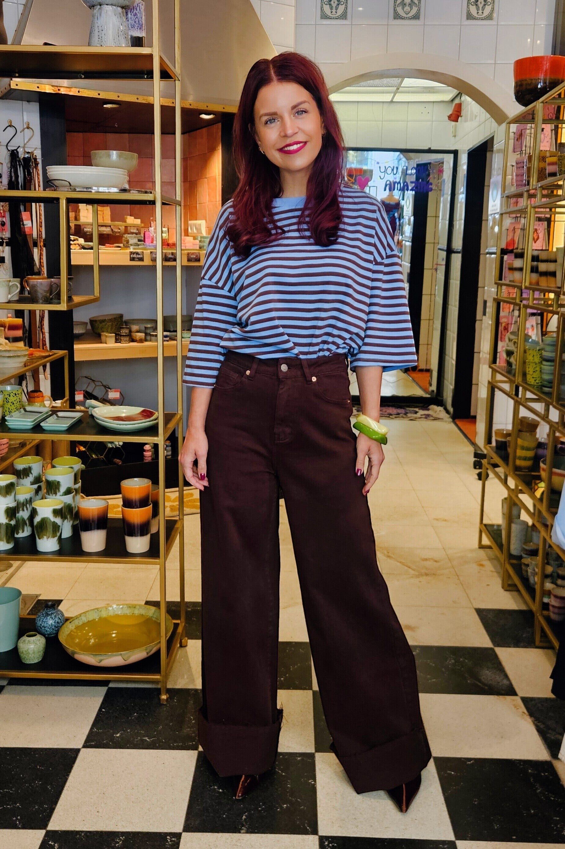 SAMMIE SS STRIPED TEE - BROWN/BLUE
