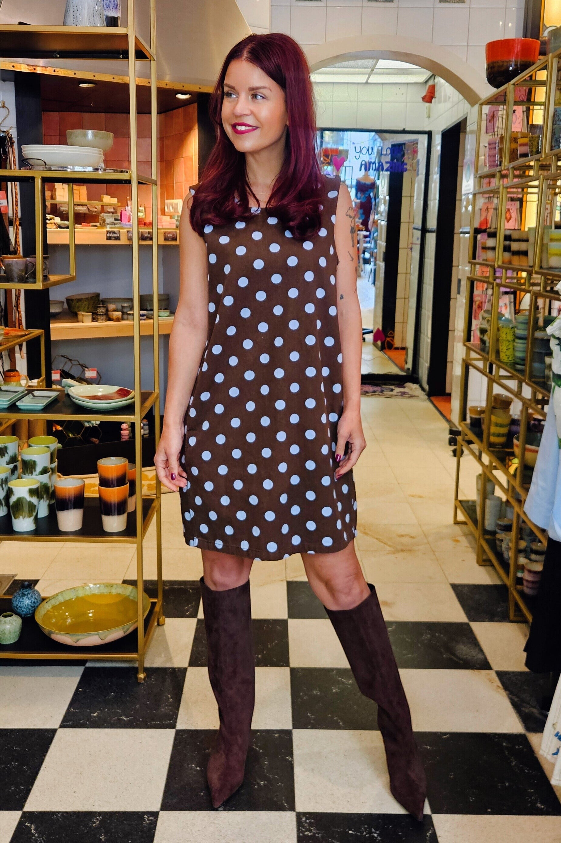 MELUA POLKA DOT DRESS - BROWN
