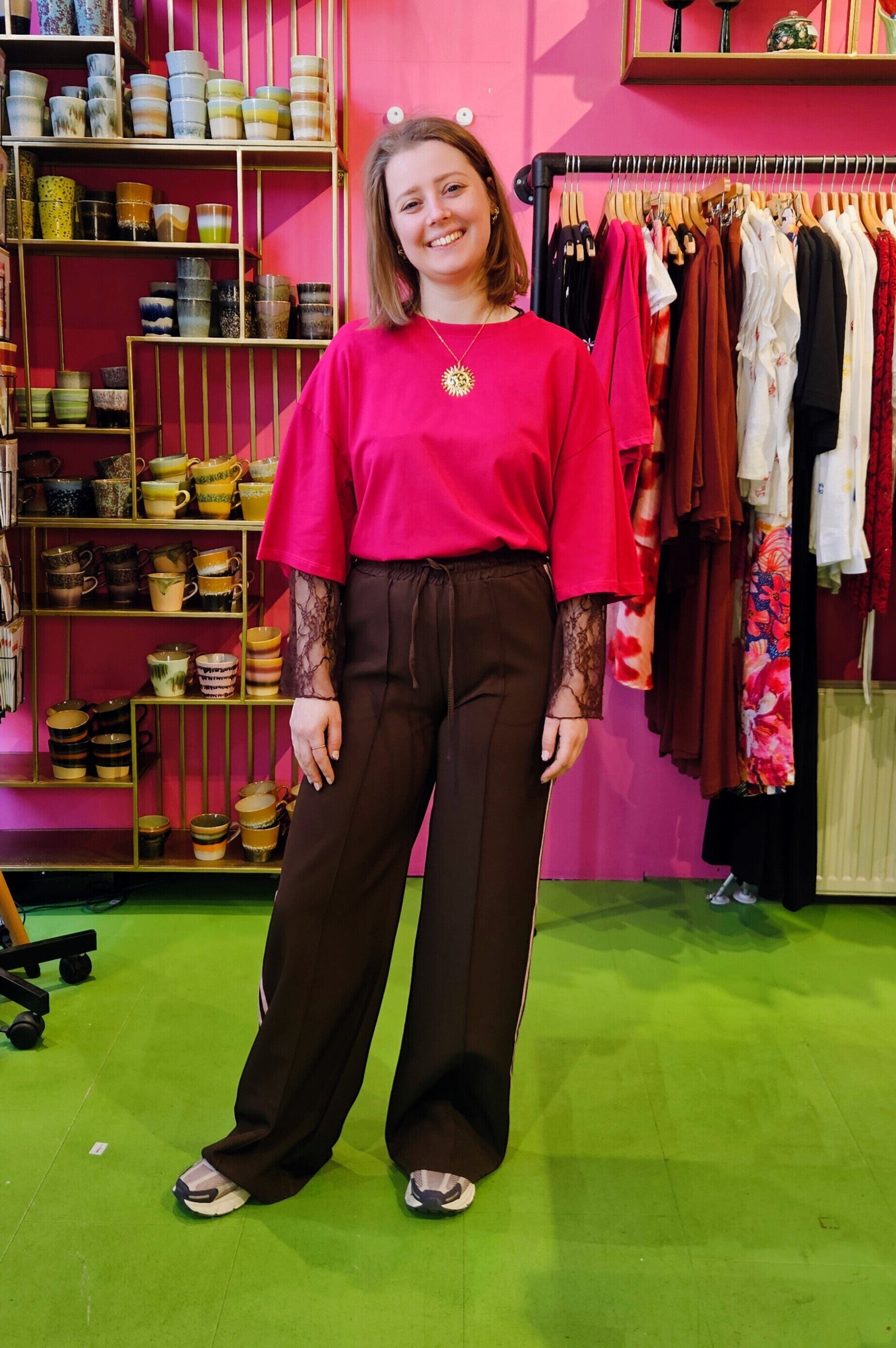 JOSJE TRACKING PANTS - BROWN/PINK