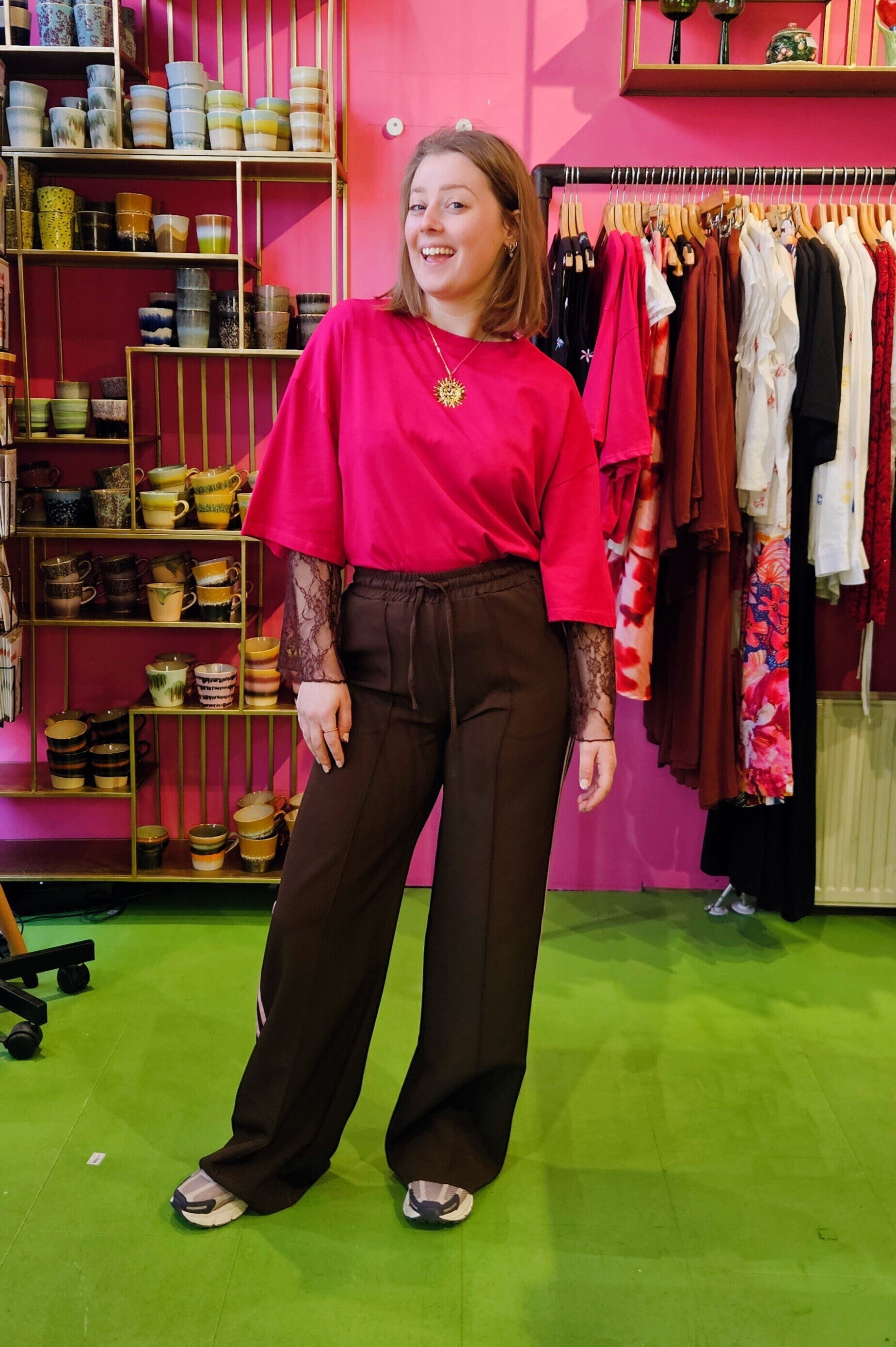 JOSJE TRACKING PANTS - BROWN/PINK