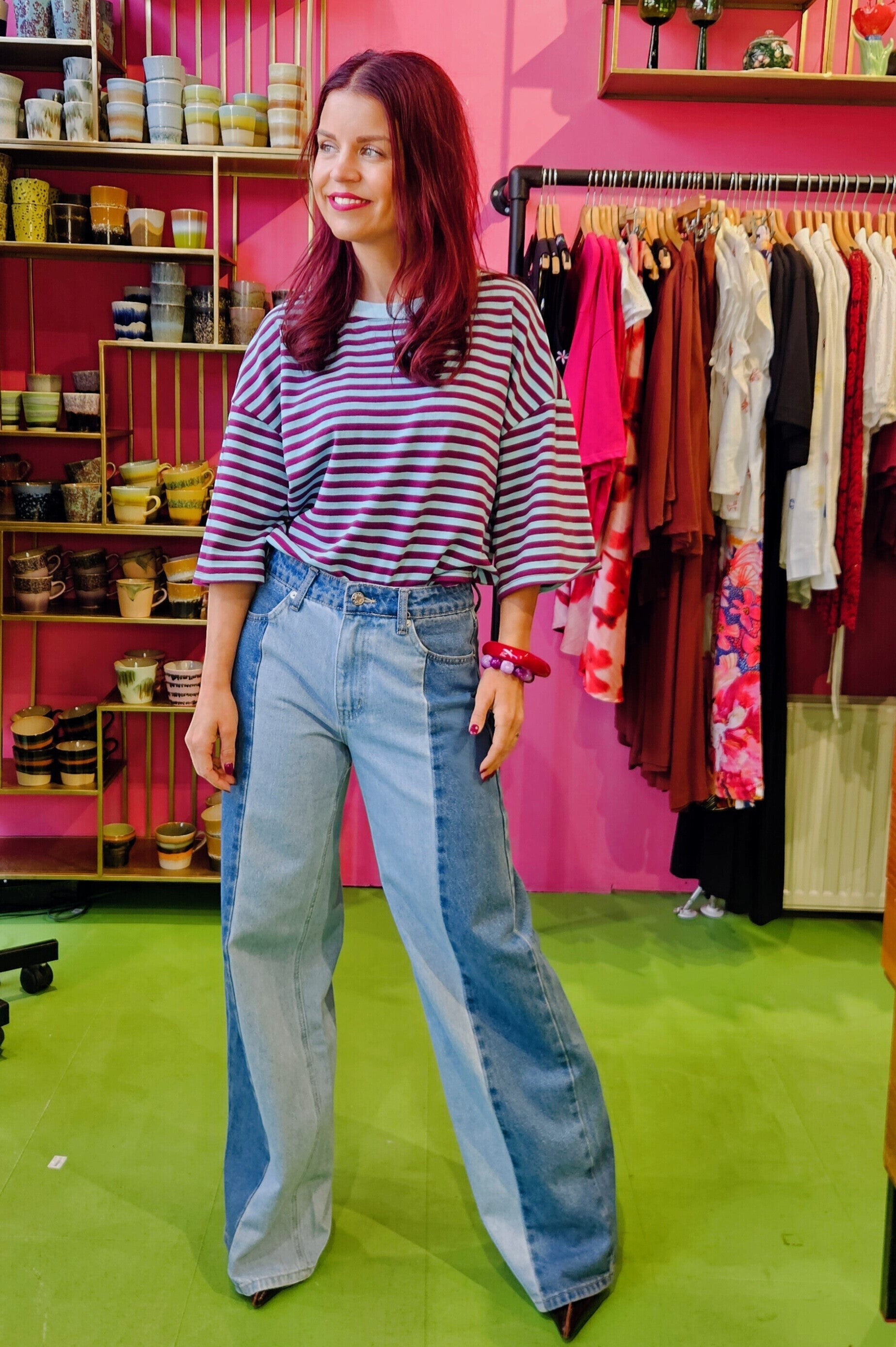 SAMMIE SS STRIPED TEE - FUDGE/BLUE