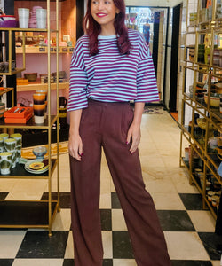 SAMMIE SS STRIPED TEE - FUDGE/BLUE