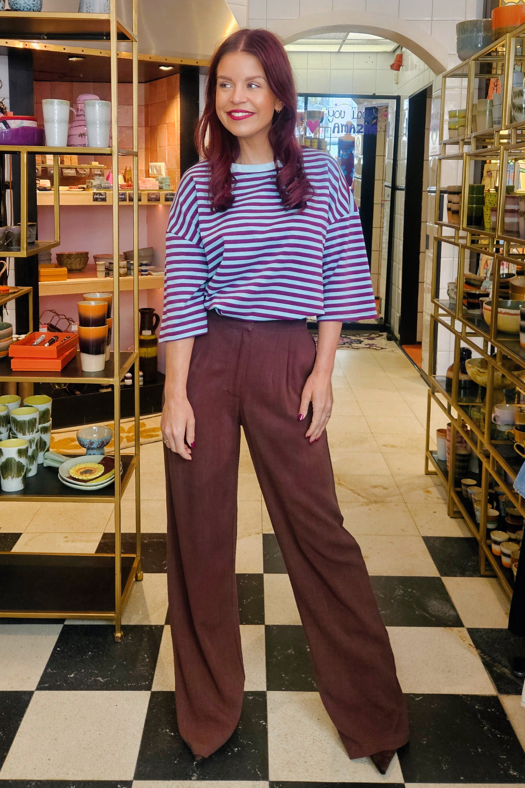SAMMIE SS STRIPED TEE - FUDGE/BLUE