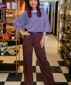 SAMMIE SS STRIPED TEE - FUDGE/BLUE