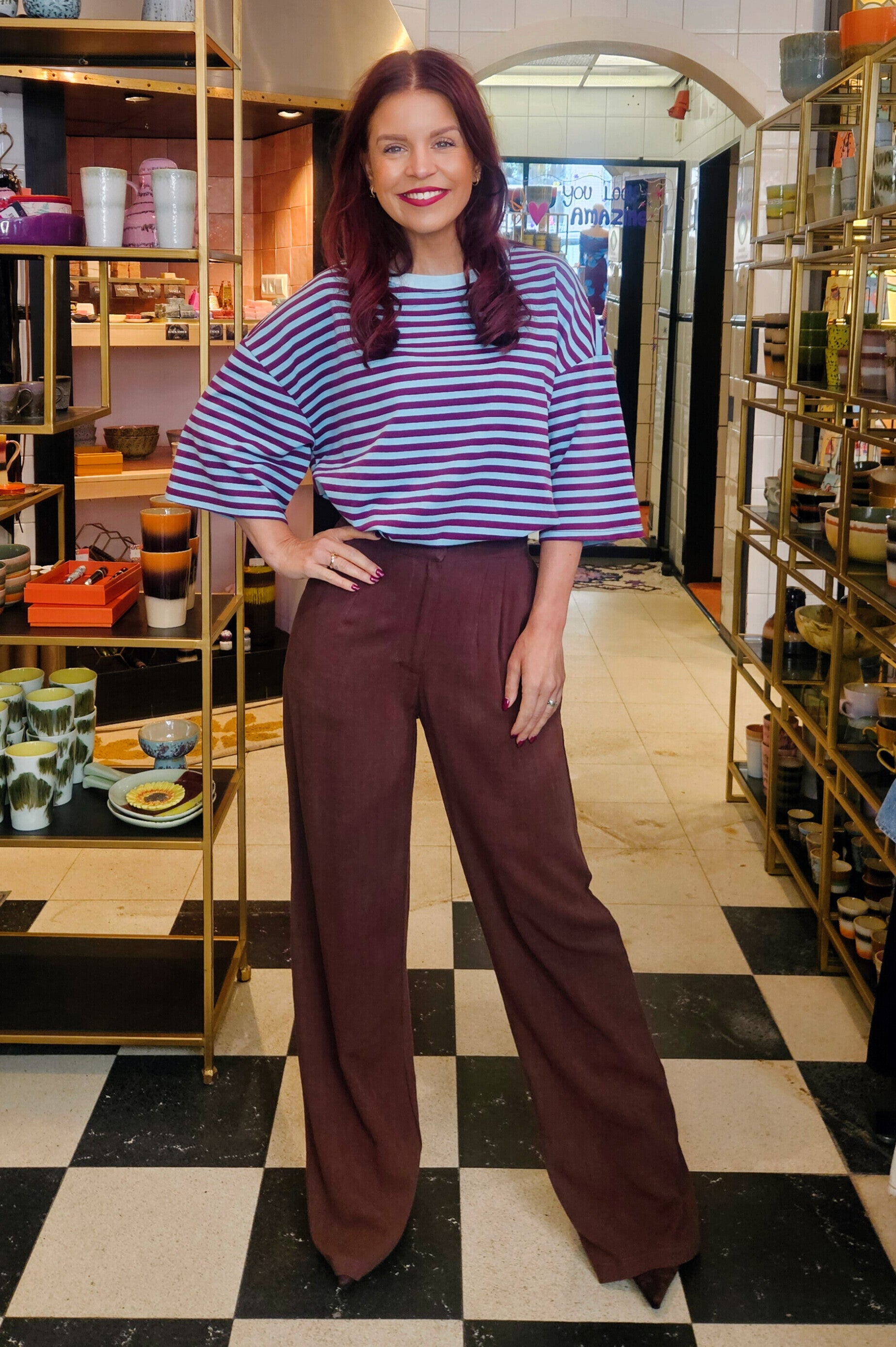 SAMMIE SS STRIPED TEE - FUDGE/BLUE