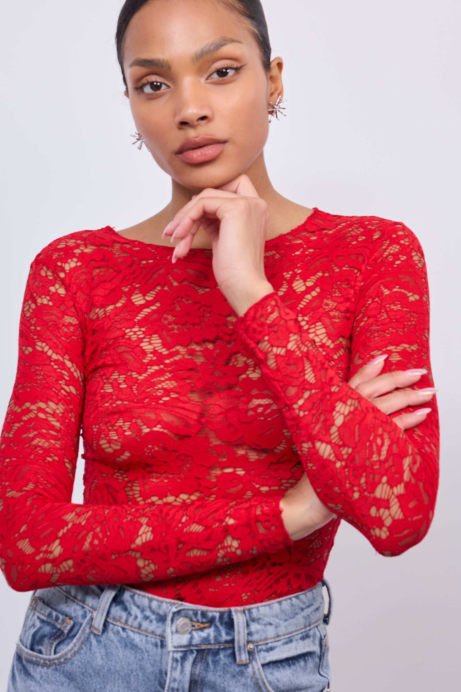 NOA LACE TOP - RED