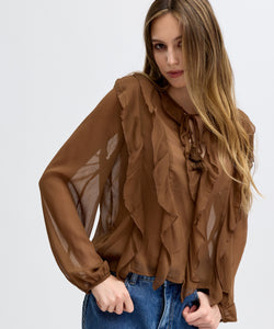 INKE RUFFLES BLOUSE - BROWN