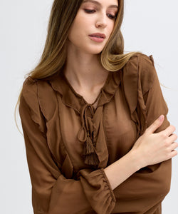 INKE RUFFLES BLOUSE - BROWN