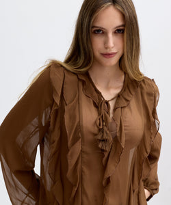 INKE RUFFLES BLOUSE - BROWN