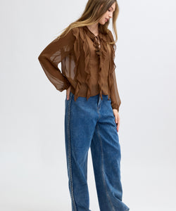 INKE RUFFLES BLOUSE - BROWN