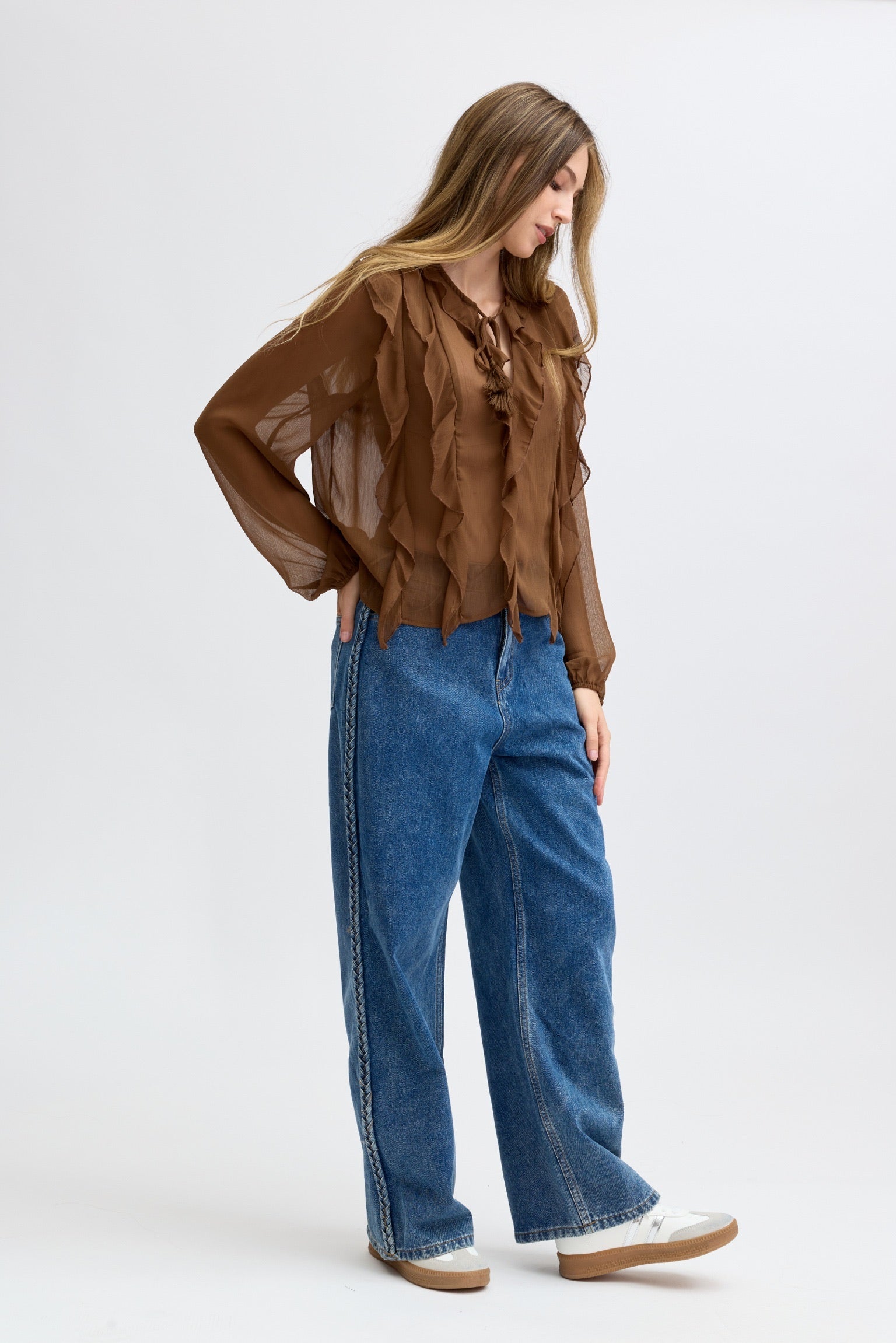 INKE RUFFLES BLOUSE - BROWN