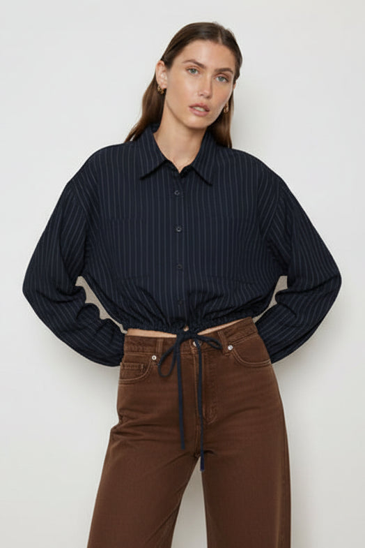 CHRIS PINSTRIPED JACKET - NAVY