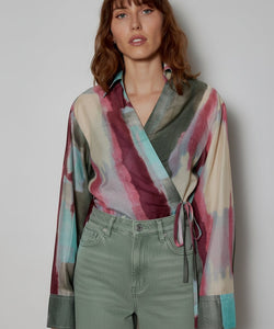 RIVER WRAP BLOUSE - OLIVE/BUTTER YELLOW