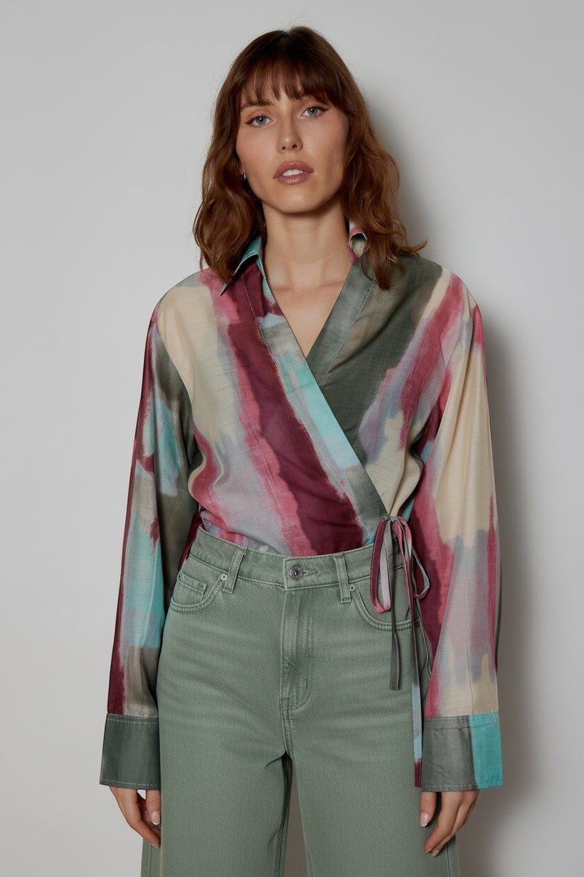 RIVER WRAP BLOUSE - OLIVE/BUTTER YELLOW