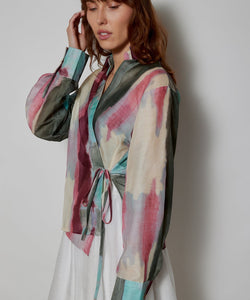 RIVER WRAP BLOUSE - OLIVE/BUTTER YELLOW