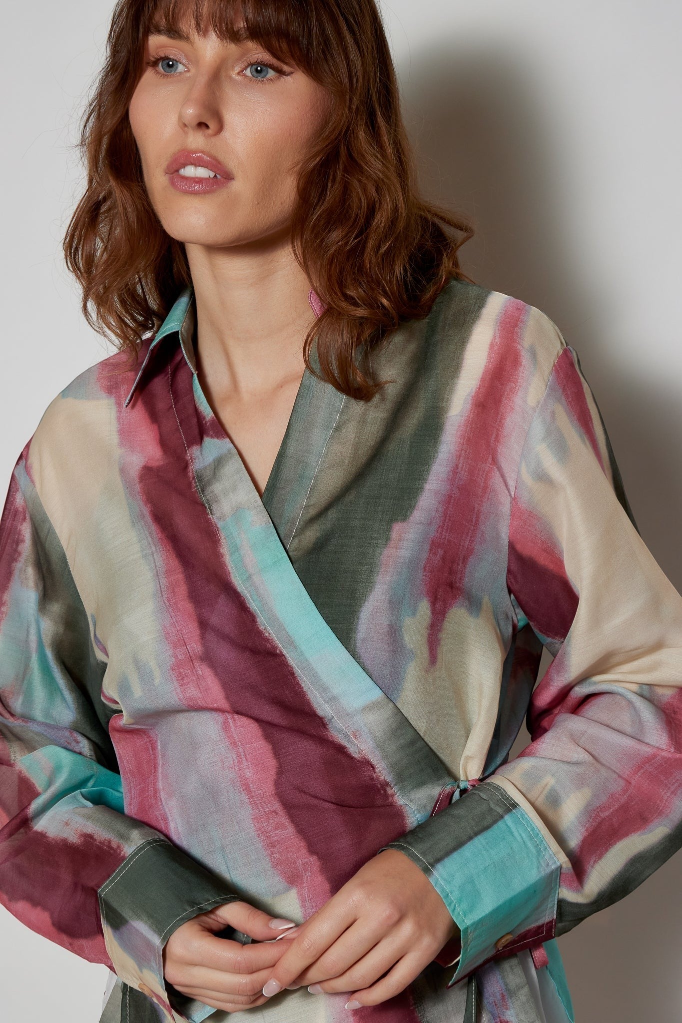 RIVER WRAP BLOUSE - OLIVE/BUTTER YELLOW